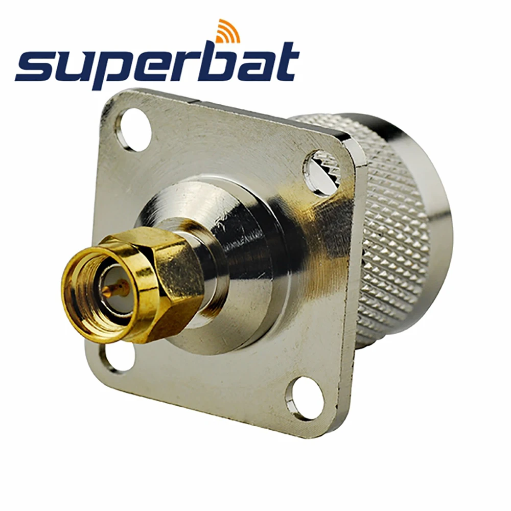 Superbat SMA Plug to N Male Flange 4 Hole Panel Mount RF Coaxial Connector Adapter 25*25mm for Wireless