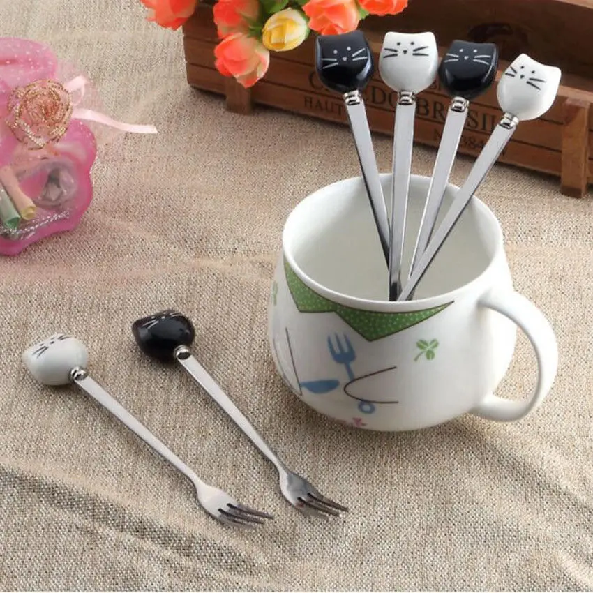 Керамические ложки кошка из нержавеющей стали длинная ложка для перемешивания