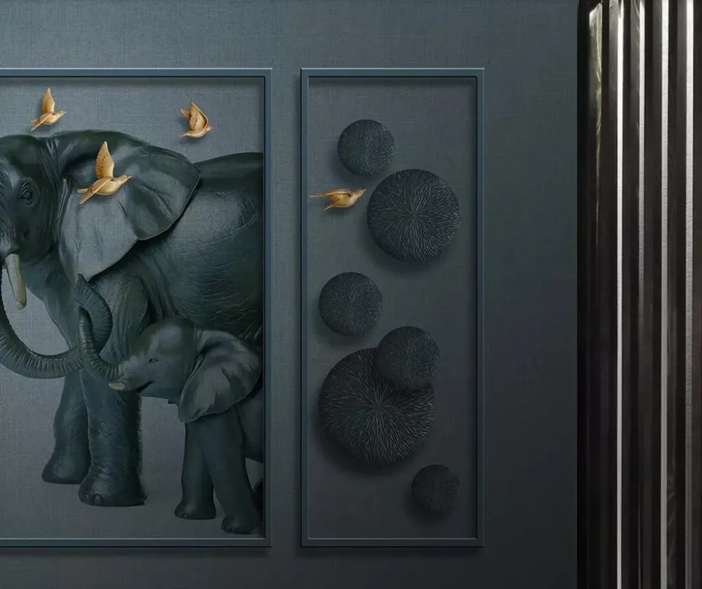 Новый китайский стиль фоновая стена с 3D рельефом для матери и ребенка слон птица