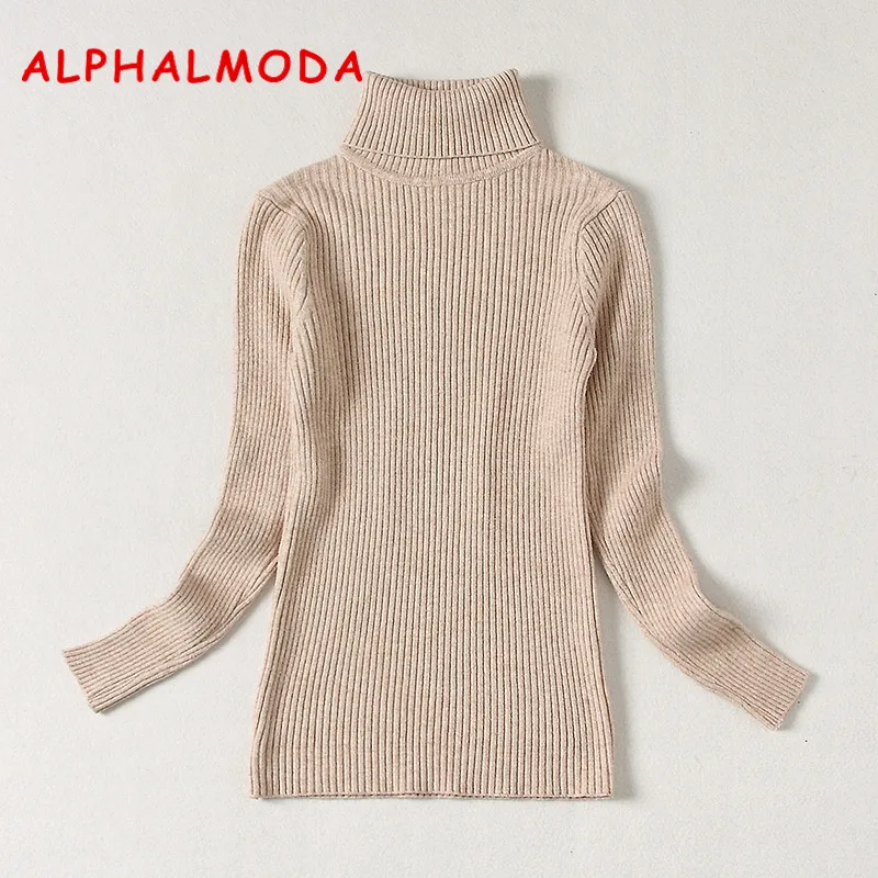 ALPHALMODA 2018 Winter Turtle Neck Pullovers High Quality Bottom Sweater Slim Fit Long-sleeved Solid Primary Jumper | Женская одежда
