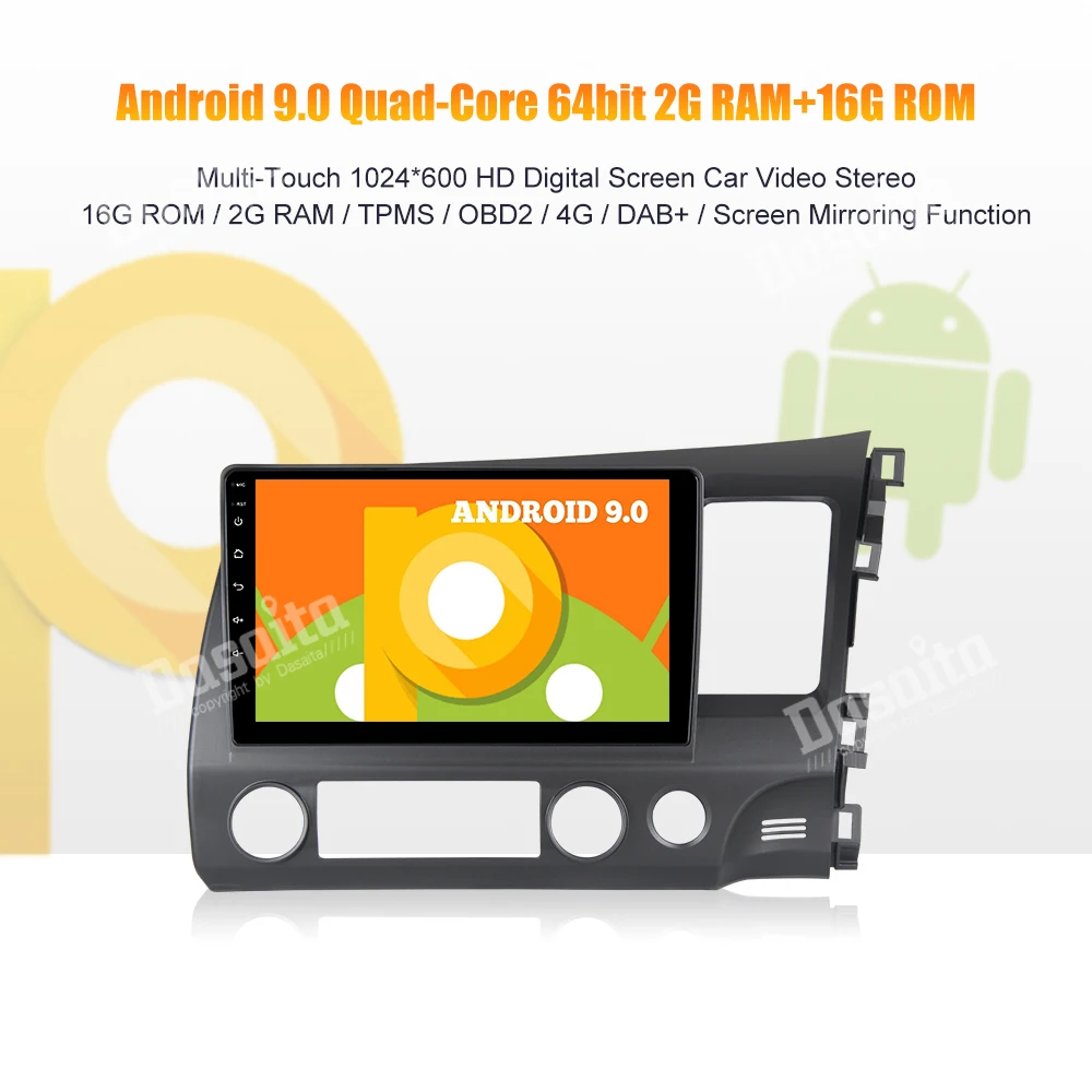 1 din радио 10," Car android 9,0 для Honda Civic 2006 2007 2008 2009 2010 2011 автомобильный стерео Встроенный gps навигации