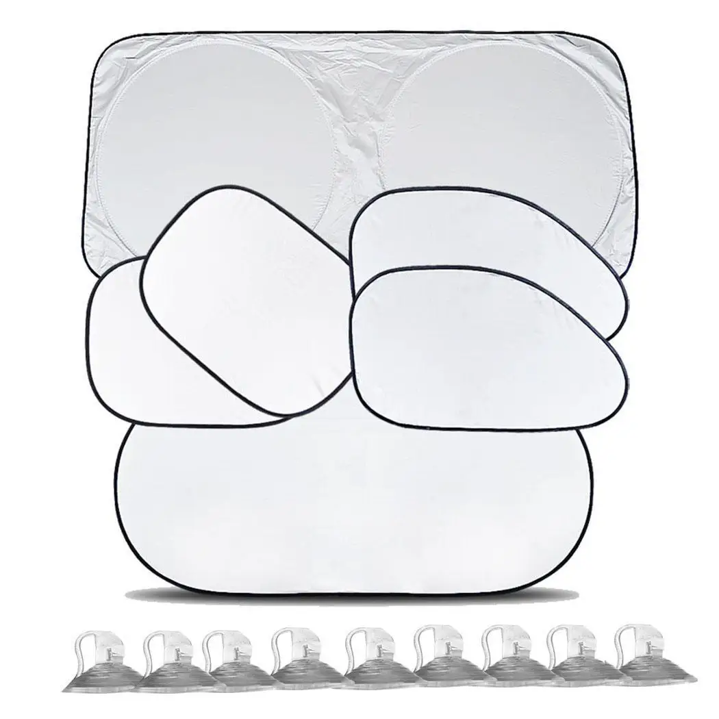 6Pcs Car Side Windshield Sunshades Rear General Window Silver Set Sun Visor Protector Solid |