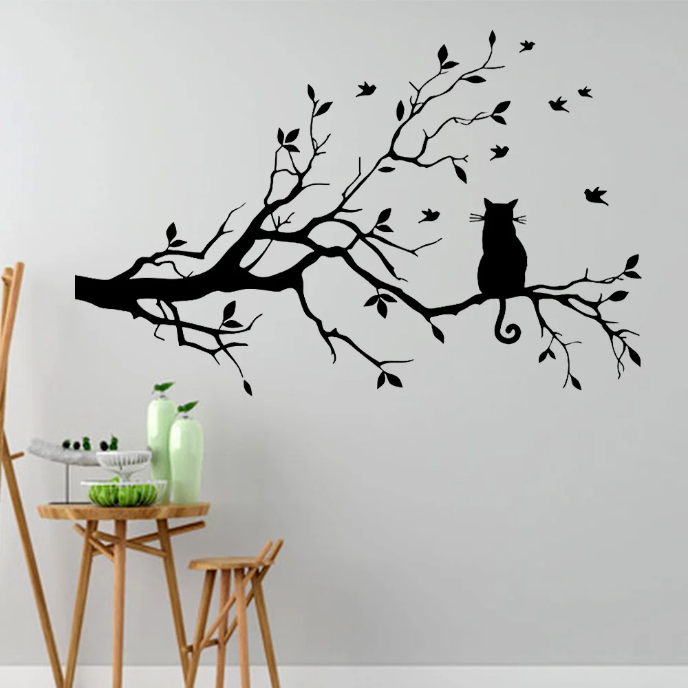 Съемные DIY ПВХ наклейки на стену кошка длинной ветке дерева настенные в виде