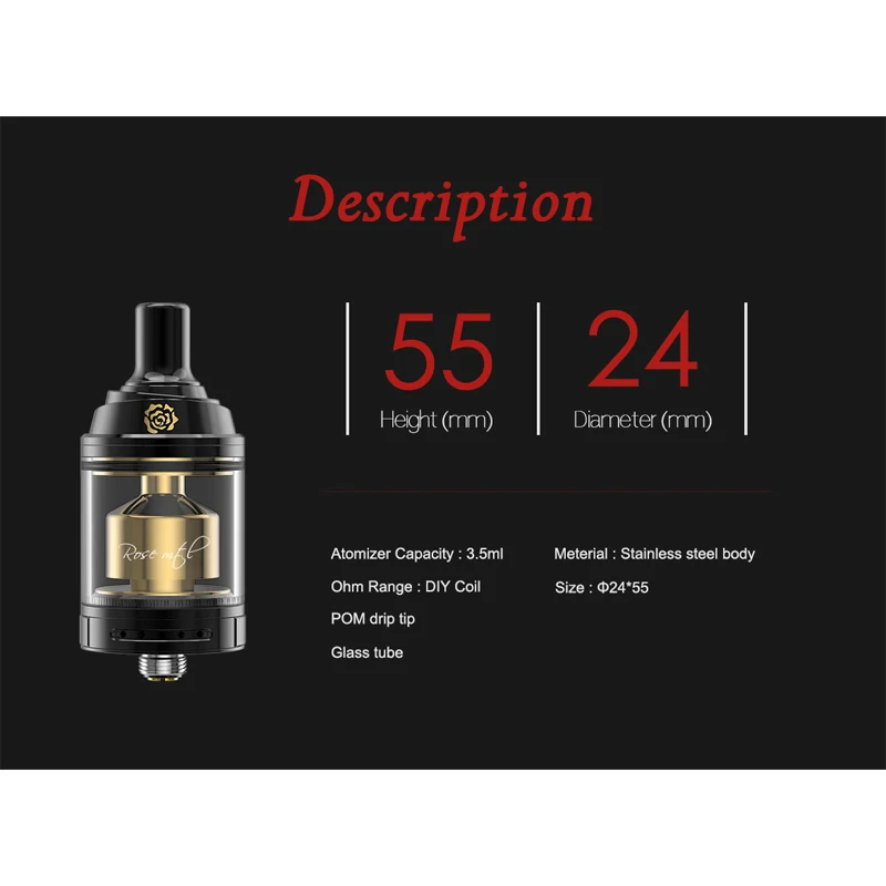 Оригинальный Fumytech Rose mtl RTA Gold Edition Vape бак 3 5 мл 24 мм rebuildable электронная сигарета