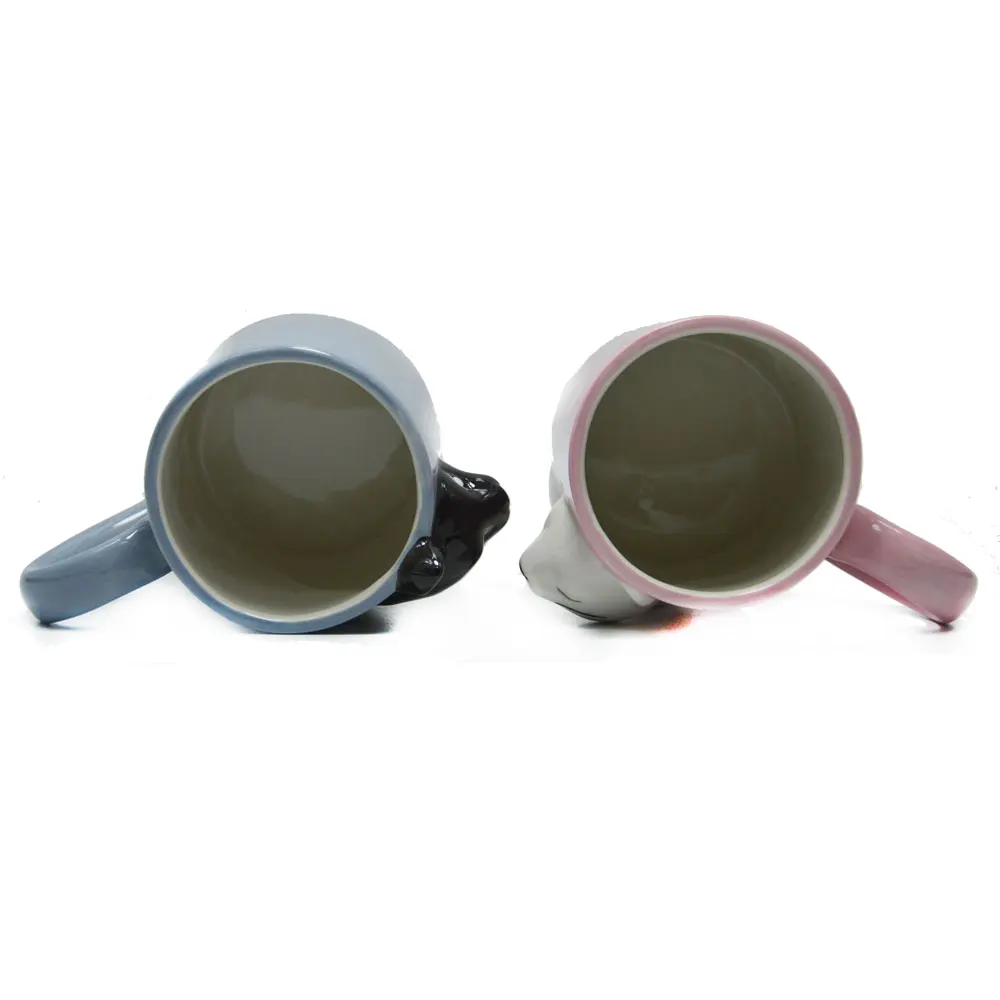 2-PCS Kiss Cat Coffee Couple Handmade Mug, Funny Tea Ceramic cup set for Bride and Groom, Matching Gift for Engagement Wedding