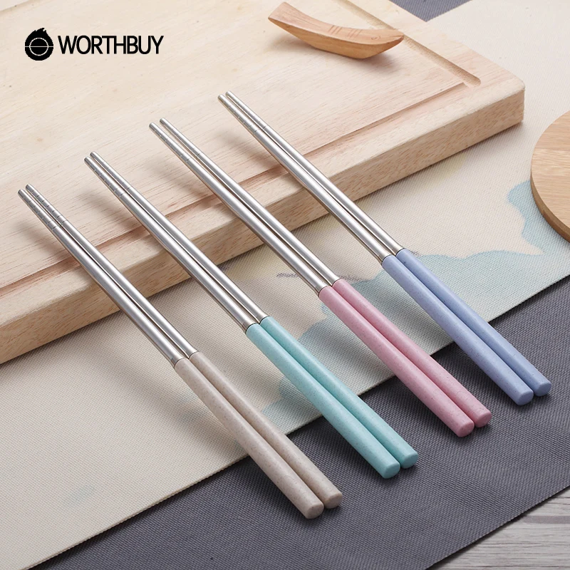 Worthby 4 пар/компл. китайская палочка для еды многоразовые 304 Нержавеющая сталь