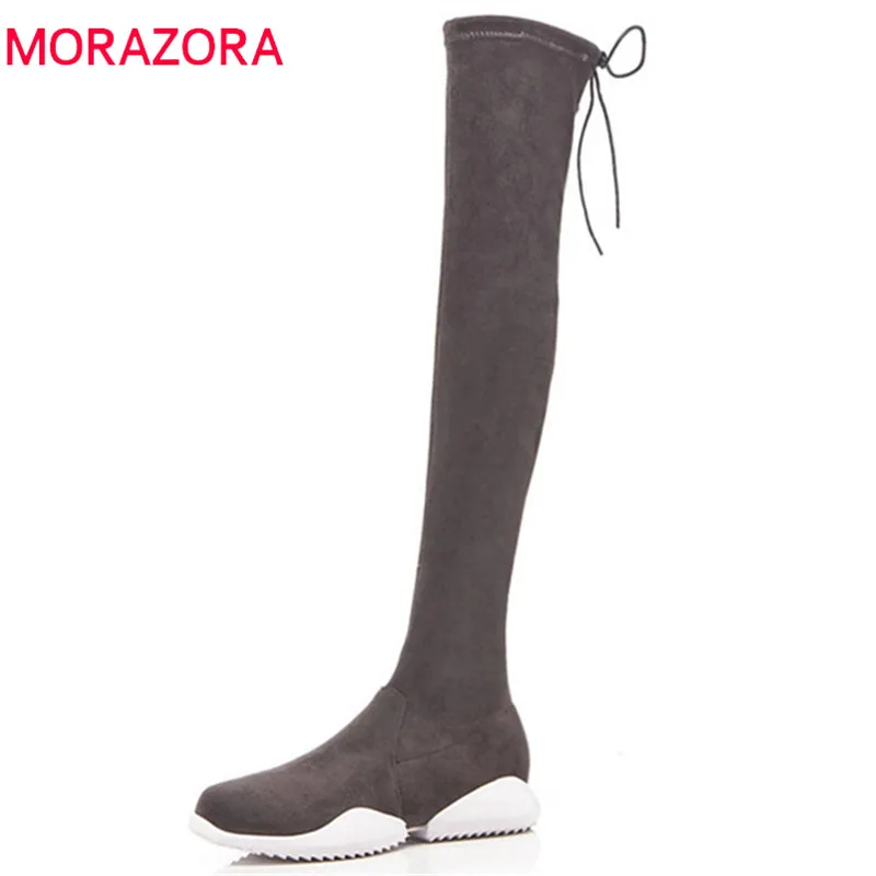MORAZORA/Модная обувь из замши и флока наивысшего качества Короткие плюшевые сапоги