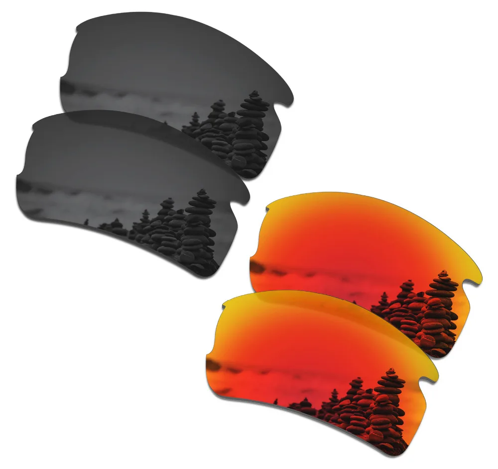 

SmartVLT 2 Pairs Polarized Sunglasses Replacement Lenses for Oakley Flak 2.0 OO9295 Stealth Black and Fire Red