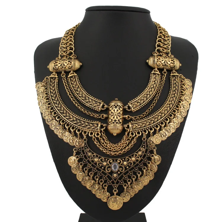 2015 new design retro coin multi layer necklace gold necklaces &amp pendants vintage bohemian turkish jewelry free shipping | Украшения и
