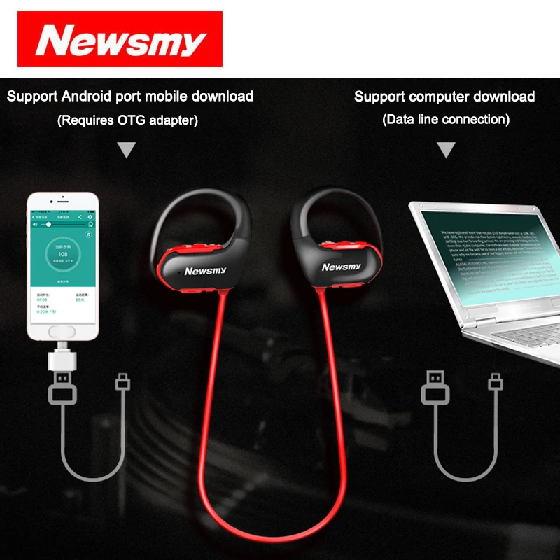 2018 Real Earphone Newsmy Q12 Original Bluetooth Earphones Wireless Headset with Sd Card Slot for sports headphone xiaomi | Электроника