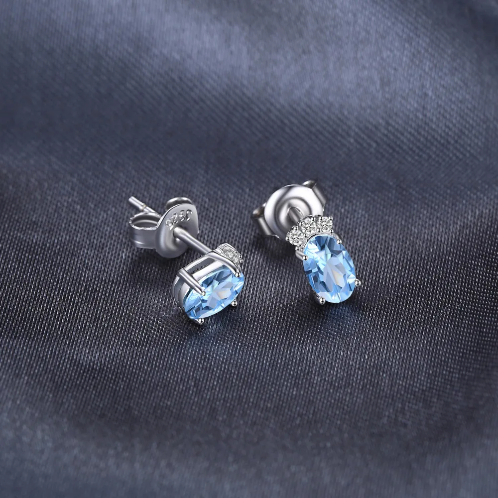 Jewelrypalace классический 1ct овальный Природный Голубой топаз Серьги гвоздики Твердые