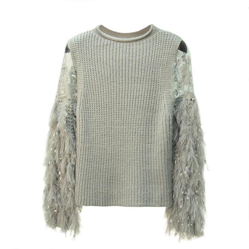 CHICEVER Knitting Mesh Lace Autumn Female Sweater For Women Top Pullovers Hollow Tassel Sweaters Jumper Clothes Fashion Korean | Женская