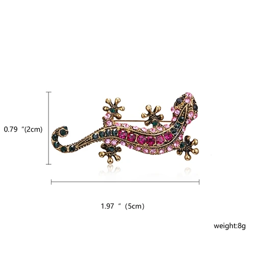 Pink gecko RINHOO модная лягушка геккон кошки собаки Улитка булавка броши для женщин эмалевые, на воротник Хрустальная Брошь булавка в виде животного рождественские украшения - Окраска металла: Pink gecko