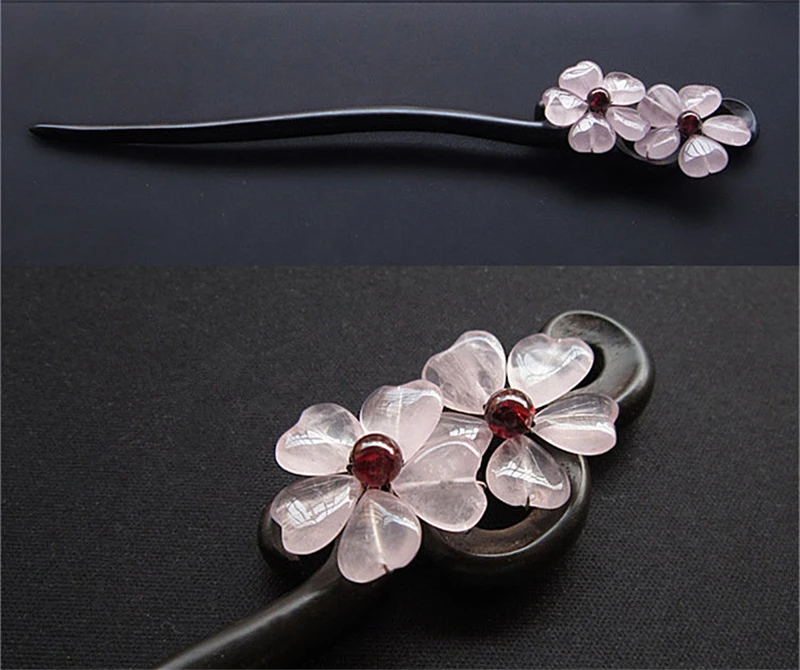 Handmade Ebony Hair Stick Natural Stone Garnet Flower Sticks Pin Chinese Style Jewelry Vintage Accessories WIGO0787 | Украшения и