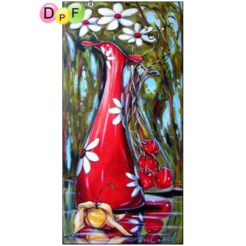 

DPF DIY Red vase 5D diamond painting cross stitch diamond embroidery full square diamond mosaic wall painting home decor crafts