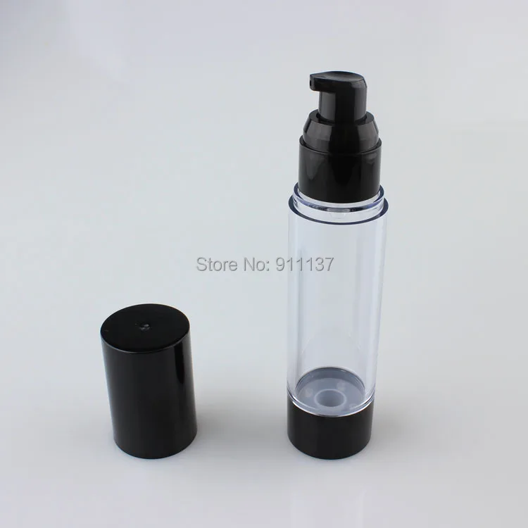 50pcs/lot Black 50ml packaging cosmetic airless bottle, empty black 50ml skin care airless plastic pump bottle for cream