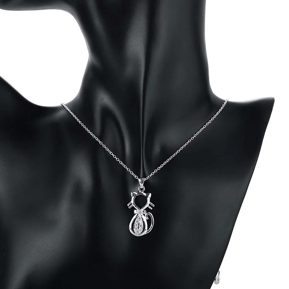 

Fashion Cute Cubic Zircon Cat Pendant Necklace Charms Link Chain Kitten Necklace Female Lucky Jewelry For Women