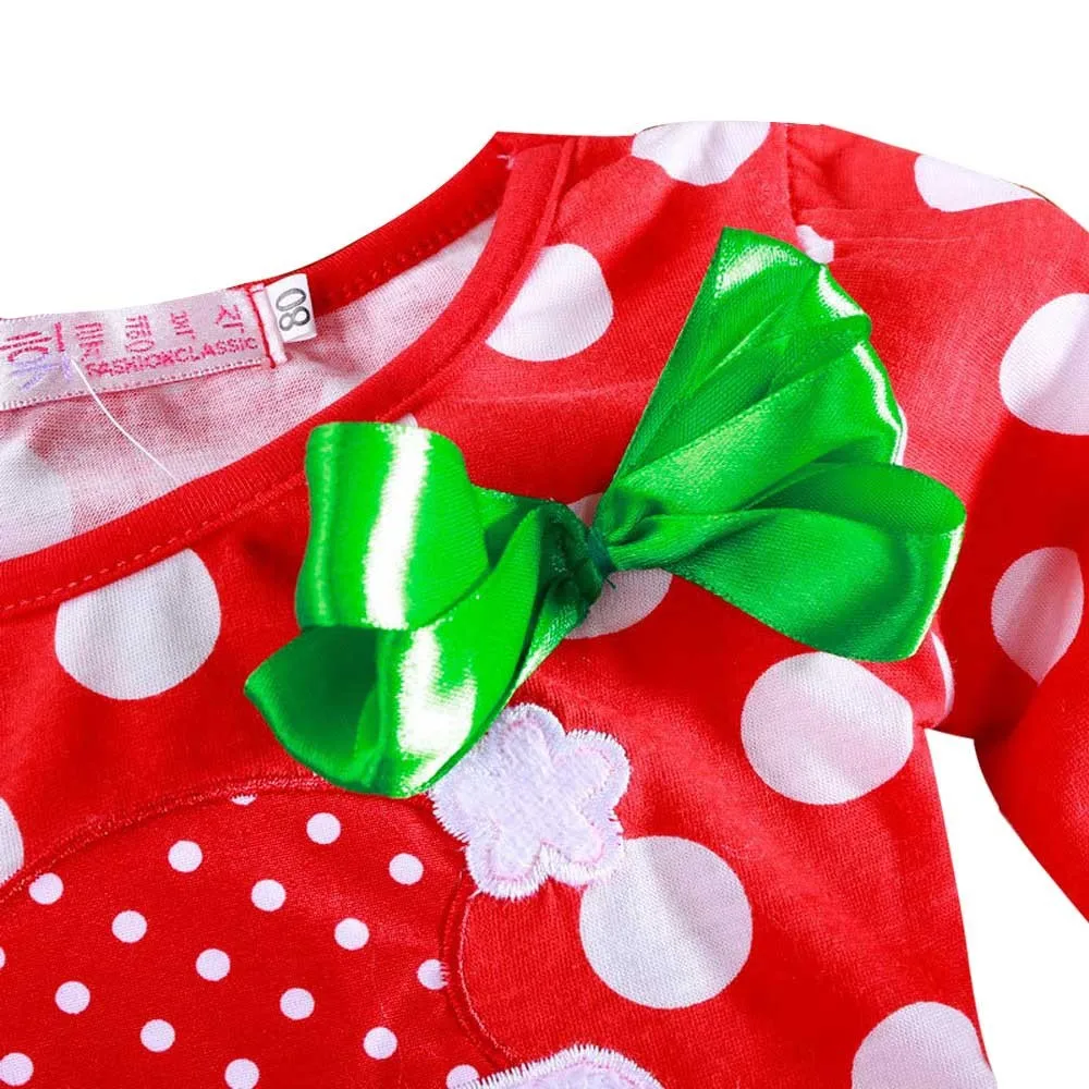 2018 New Christmas Dress For Girls Long Sleeve Merry Dresses Kids Polka Dot Xmas 2-6T Lace Bow Princess | Детская одежда и обувь