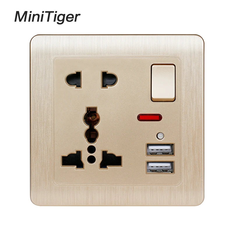 Настенная розетка Minitiger 13A универсальная с 5 отверстиями 2 1 А двойной usb порт для