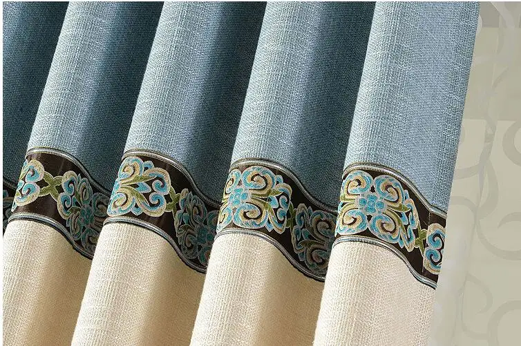 Curtain Роскошные затемненные хлопчатобумажные льняные занавески s для гостиной, простые современные одноцветные занавески, синие Прошитые тканевые занавески для спальни - Цвет: Curtain