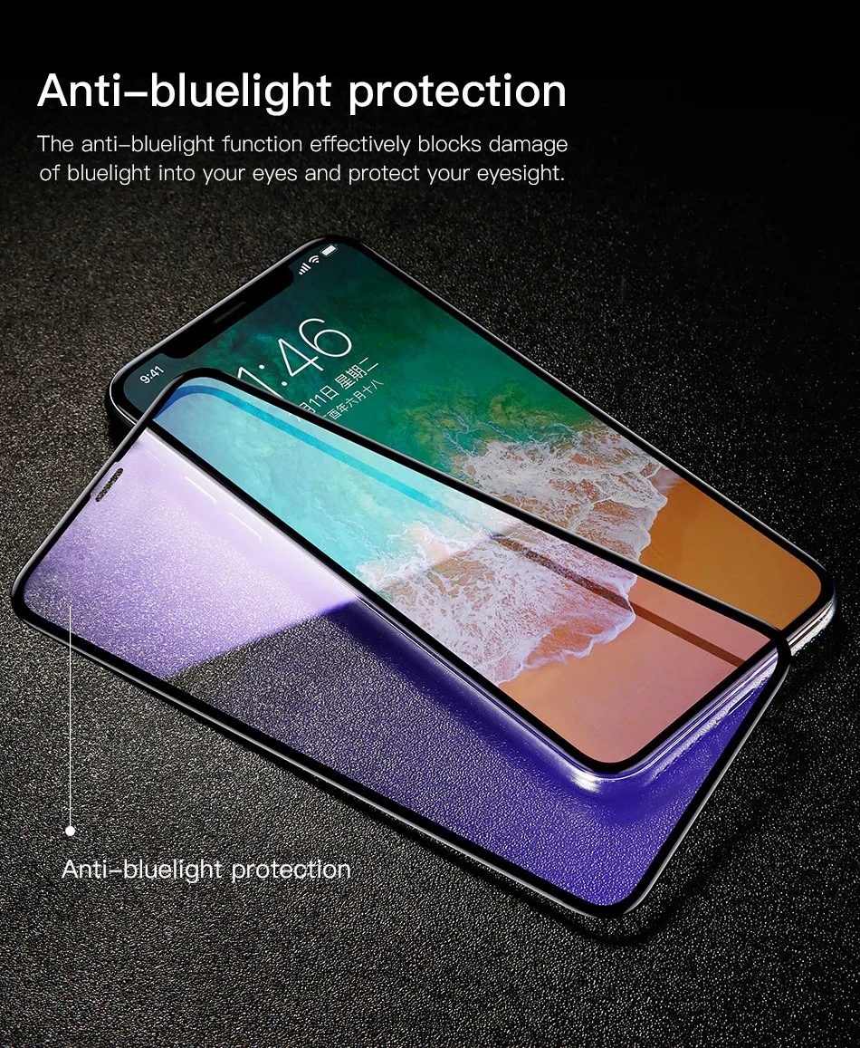 Защитная пленка для экрана Baseus для iPhone X из закаленного стекла, ультратонкая, анти-синий светильник, полноэкранная передняя крышка для iPhone X, стеклянная пленка