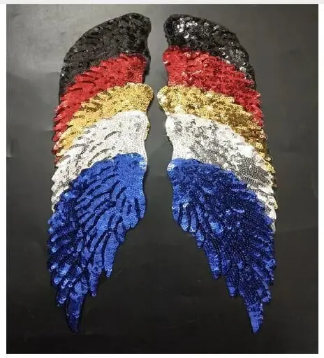 DD 2Pairs Sequin Wings Badge Fabric Iron on Patches Gold/Silver/Red/Black/Blue Embroidery Applique DIY Decoration Sequins Patch | Дом и сад