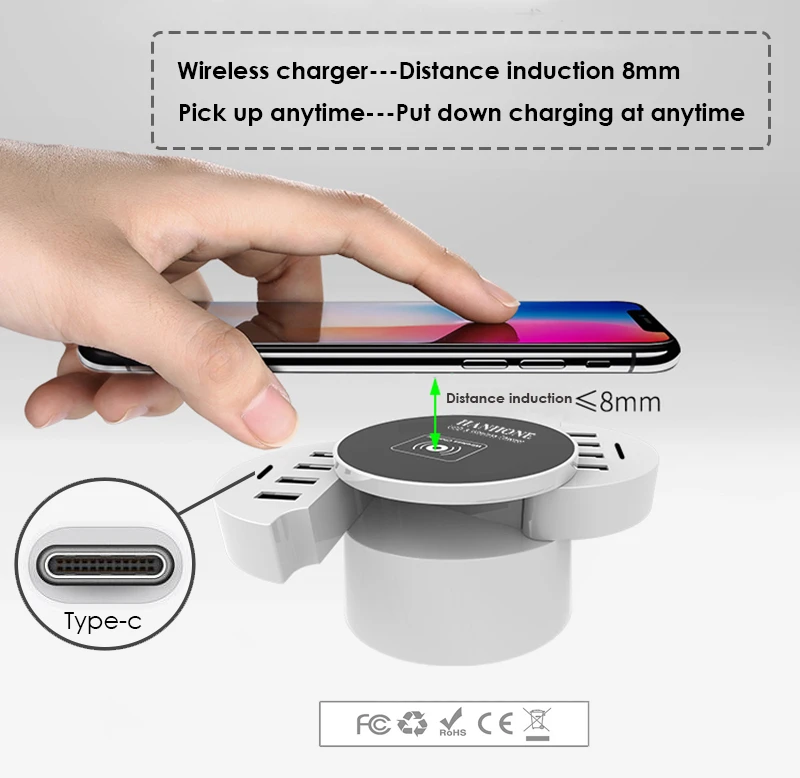 Qi Беспроводная зарядка 40 Вт 8 USB портов 2 Type C зарядная станция для iPhone X Apple iPad 9 7 Samsung