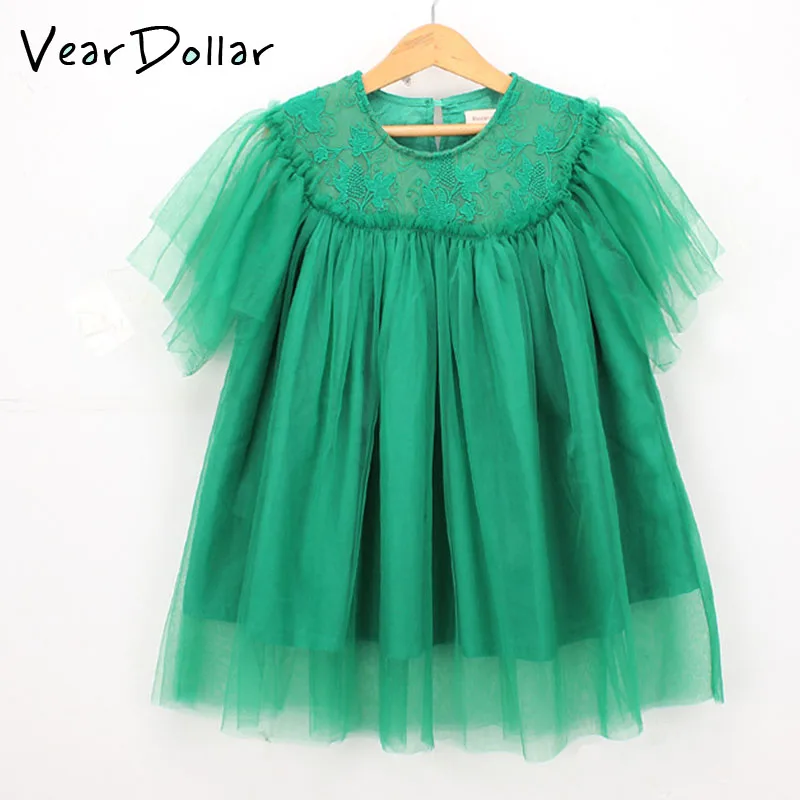 

Veardoller Girls Dress 2019 Summer Arrive Casual Floral Embroidery Short Sleeve Dress Baby Girls Mesh Patchwork Princess Dress