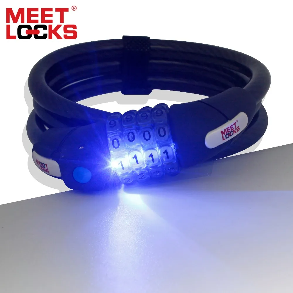 Сбрасываемый комбинированный велосипедный замок MEETLOCKS, светодиодный кабель с led, простой светодиодный использовании в темноте, диаметр 12x1200 мм (1/2 дюйма x 4 фута)