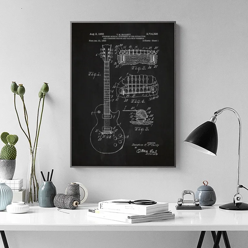 

Gibson Les Paul Guitar Blueprint Graphic Art Wall Art Paint Wall Decor Canvas Prints Canvas Art Poster Oil Paintings No Frame