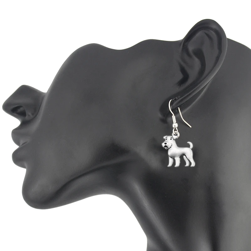 Винтажные серьги-подвески серебряного цвета Airedale Terrier &amp Schnauzer Dog Bijoux Femme длинные
