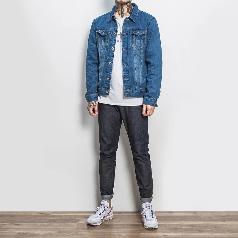 Мужская рваная джинсовая куртка винтажная Потертая в стиле хип хоп повседневные