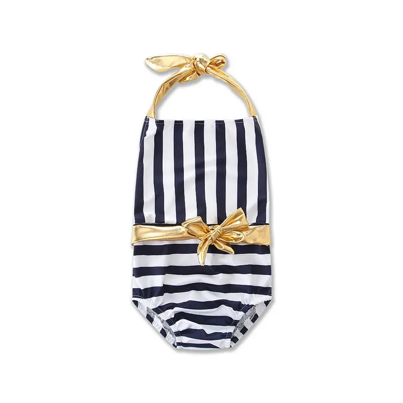 Комплект из 2 предметов для маленьких девочек в полоску с золотым галстуком