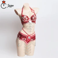 belly dance costumes oriental dance sequined beaded bra and belt suit set size xl 2pcs 38d85d
