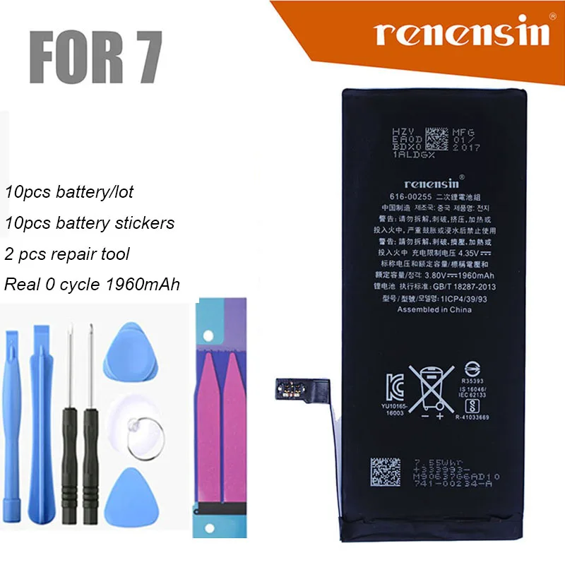 

10pcs/lot Built-in Battery 7G phone batteries For iPhone 7 7G Real Capacity 1960mAh With Repair Tools Kit And Battery Sticker