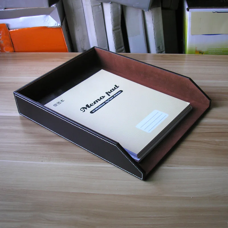 Папка органайзер для хранения документов из кожи и дерева|document tray|desk filepaper tray