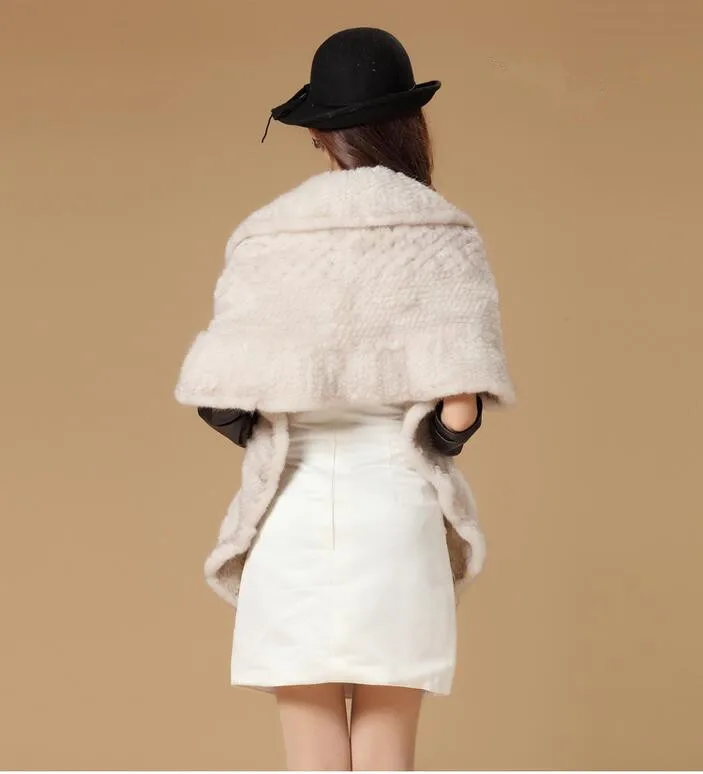 K241-осень зима теплая вязаная накидка с натуральной волосы черный Серый