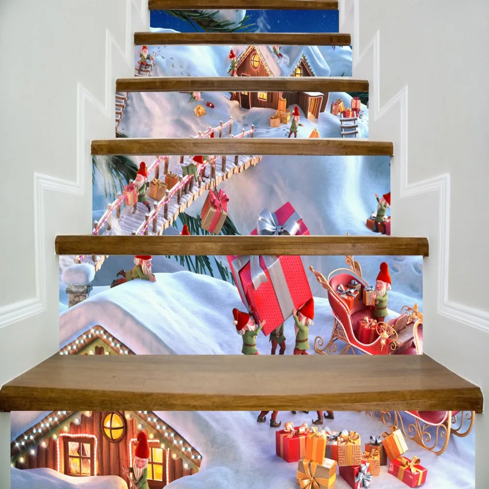 6 шт./компл. 18 см x 100 Santa'S Home on The Tree Close Shot Pattern Stair Sticker Art Poster LTT098|home set|set 10home tree |