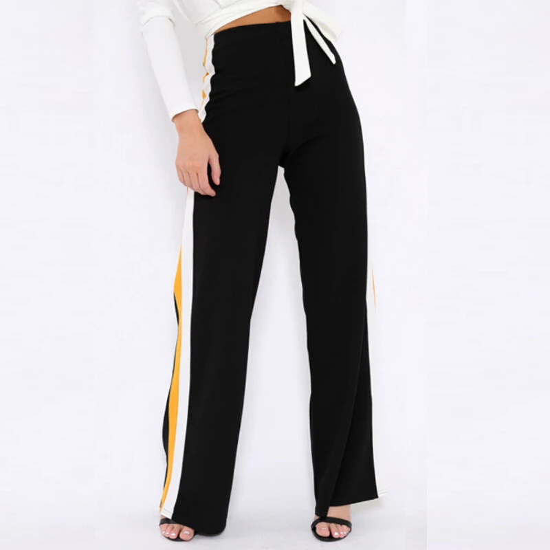 Женские свободные широкие брюки в полоску с высокой талией повседневные длинные