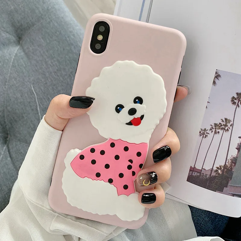 Bichon 3D чехол с изображением бульдога Bichon пуделя для iPhone 7 6 6S 8 Plus X XS XR XS Max мягкая задняя крышка с подставкой для питомца собаки защитный чехол из ТПУ - Цвет: Bichon