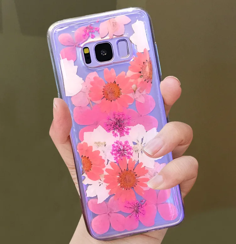 Настоящие засушенные спрессованные Цветы Чехол для iPhone XR X XS Max 6 6S Plus 7 8 цветочный силиконовый чехол для samsung S10 S10 Plus S9 S8 с пленкой