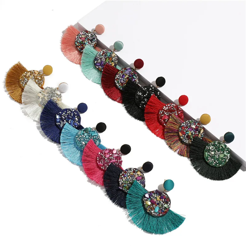 JOUVAL сережки с кисточками Boho украшением в виде кристаллов женские серьги для