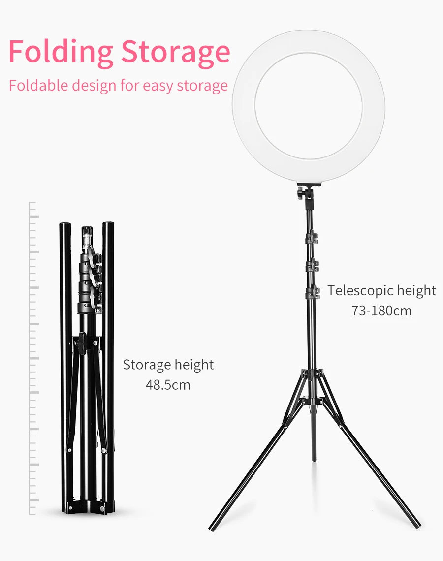 18" 60W LED Ring Light Annular Lamp Bi-color 3000K-6000K Ring Lamps with Light Stand for Video YouTube Ringlight Makeup Light