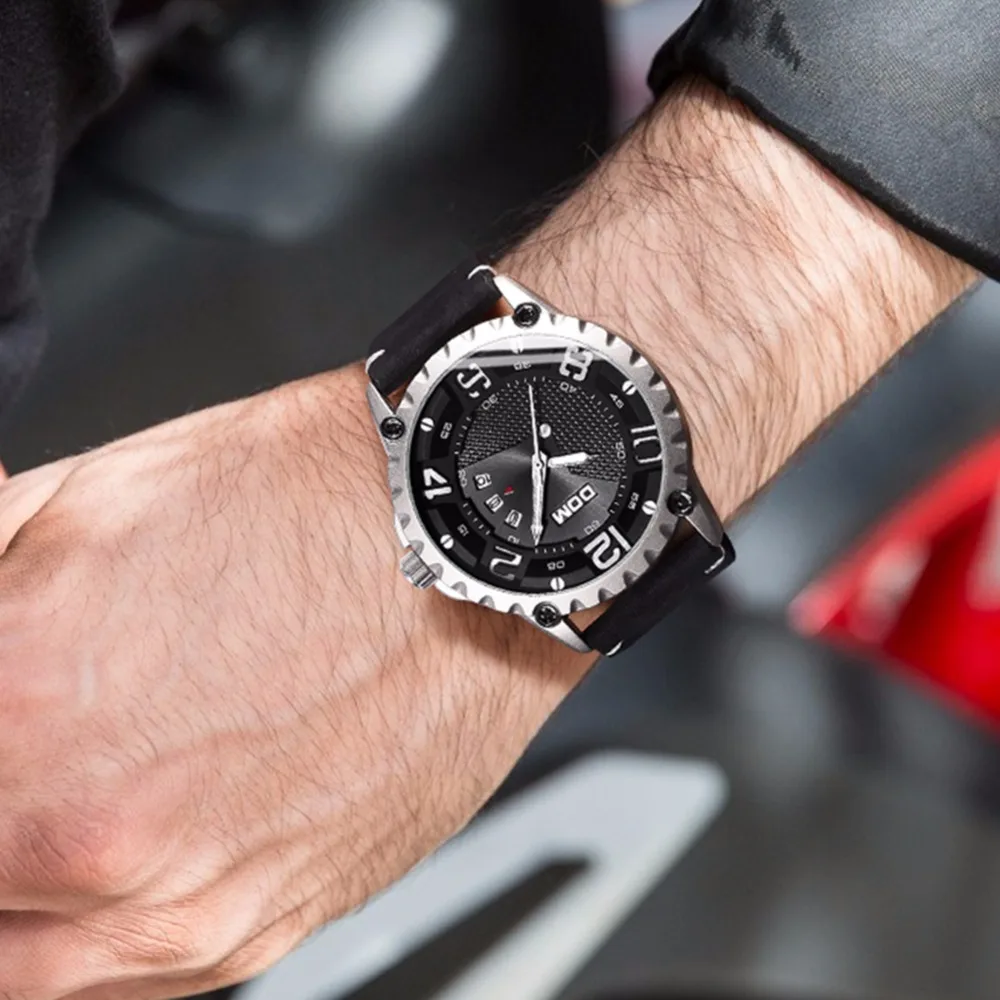 Часы DOM Мужские кварцевые в стиле милитари с кожаным ремешком 2018 1221|Мужские