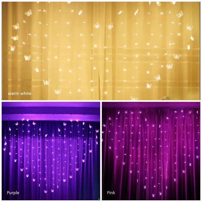 

2x1.5m Heart Icicle Curtain Light 128 Led Holiday Christmas Lights 34 Butterfly Led String Lights Fairy Wedding Decoration