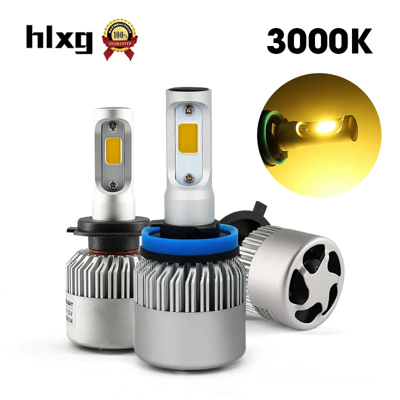 2 шт. H7 светодиодный головной светильник 3000K желтый H4 Hi короче спереди и длиннее