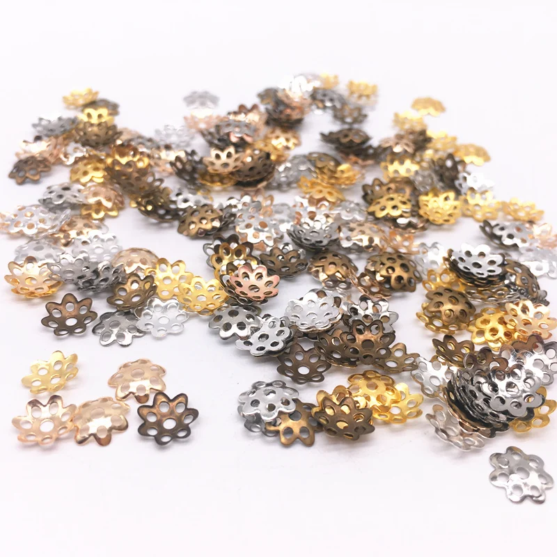 

NEW 800pcs/lot 8mm Color mixing Hollow Flower Findings Cone End Beads Cap Filigree DIY Jewelry Making Accessories