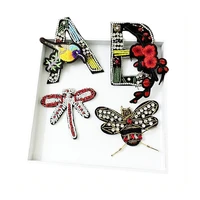 patches for clothing letter a b crystal beaded bee dragonfly applique stickers sew on embroidery stickers diy patch sequins