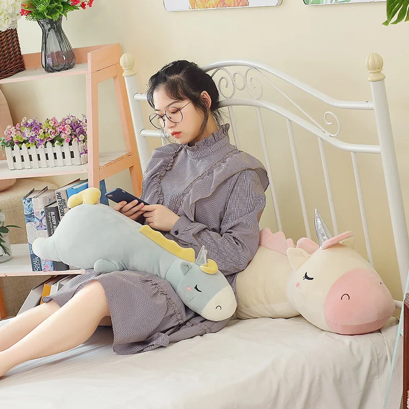 

High Quality Super Soft Giant Unicorn Toy Stuffed pink Unicorn with Silver Horn Sleeping Pillow Animal Bed Decor Throw Pillow