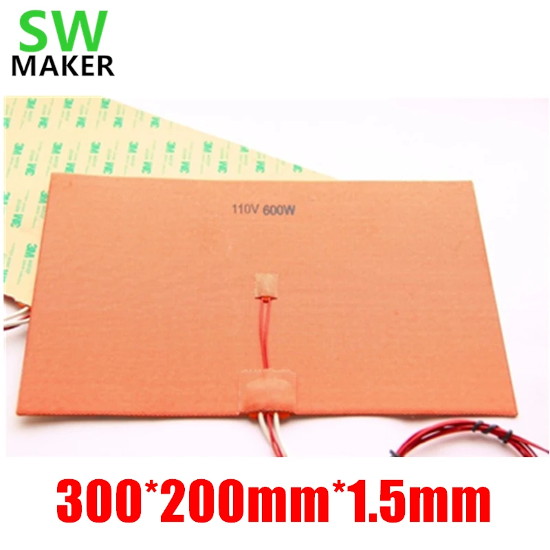 110V/220V 600W 200X300mm силиконовый нагреватель грелку коврик для Reprap 3D принтеры HeatBed с 3 м и